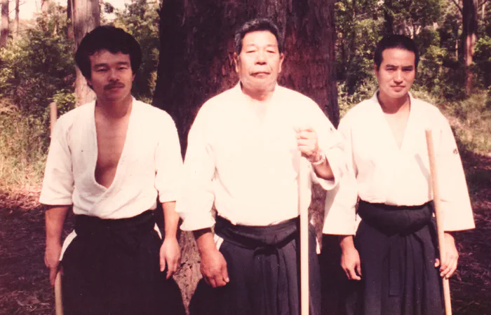 Morihiro Saito Sensei with students at Iwama.