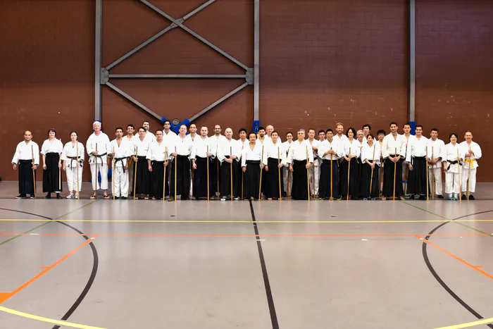 A seminar group, weapons in hand.